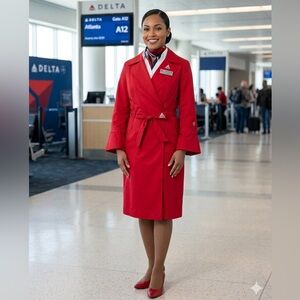 New Delta Collection Stewardess Belted Dress Airline Lands End 8 Red Uniform